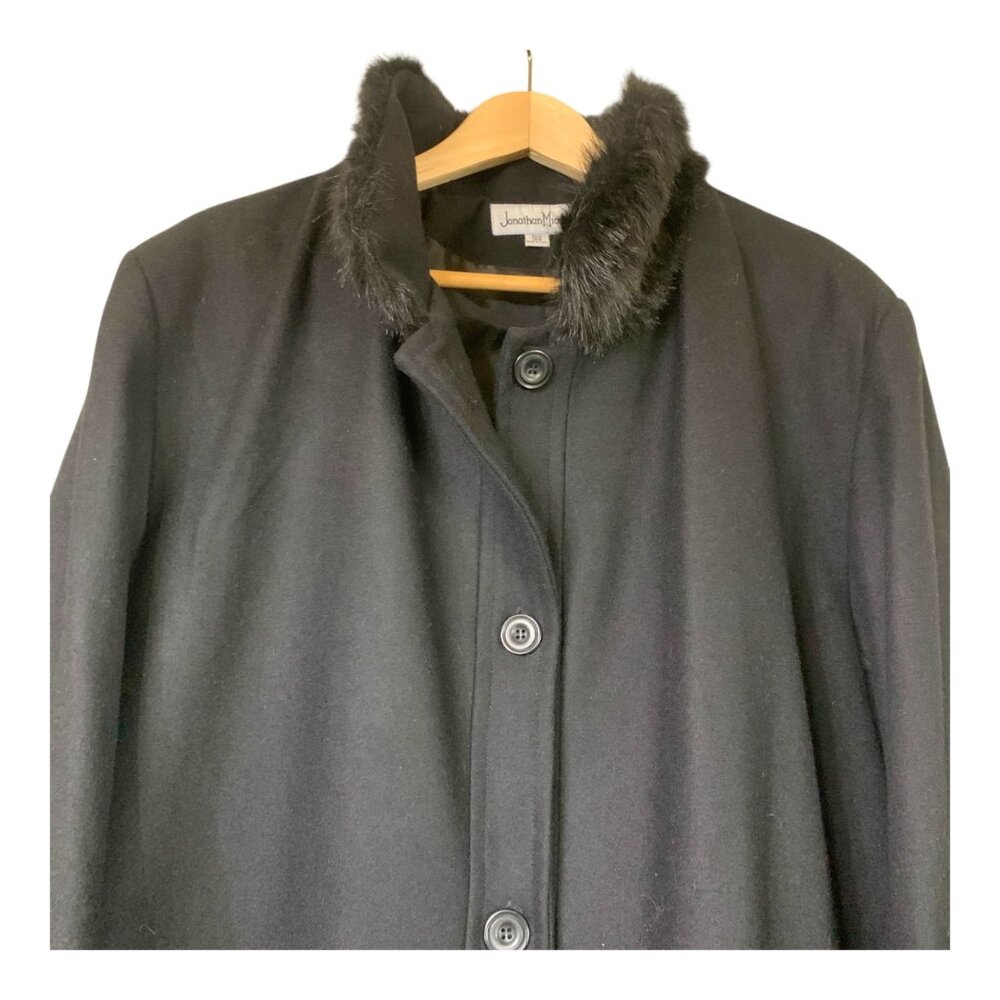 VTG Jonathan Michael Women's Black Wool Blend Long Coat Faux Fur Trim‎ Size 18W - Picture 7 of 15